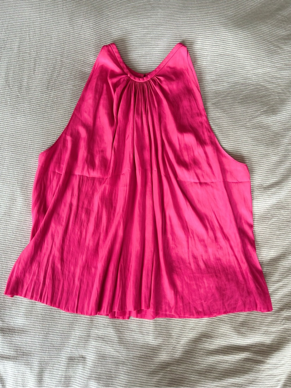 Ramy Brook Hot Pink Sleeveless Pleated Halter Neck Top